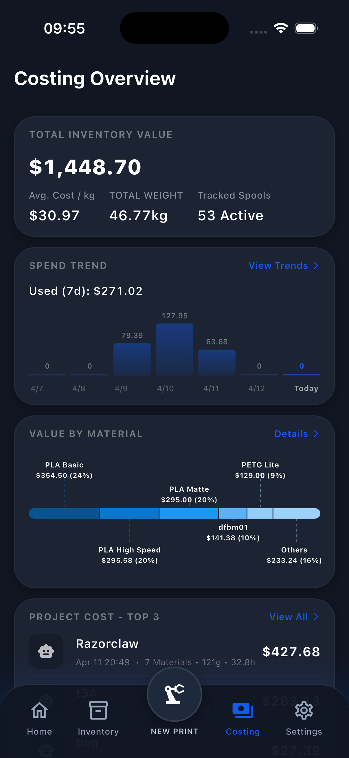 Your costs, in context.. See inventory value, spending trends and project costs in the same overview.